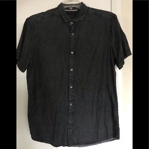 SAKS FIFTH AVENUE size L men’s black shirt , button down , short sleeves